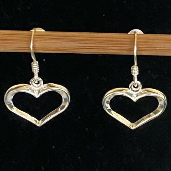 AG# Sterling 925 Silver 1” Dangle Heart Earrings - Picture 8 of 8